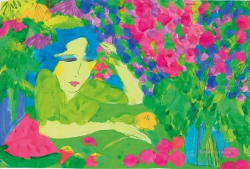 Dama con Flores y Frutas Moderna Pinturas al óleo